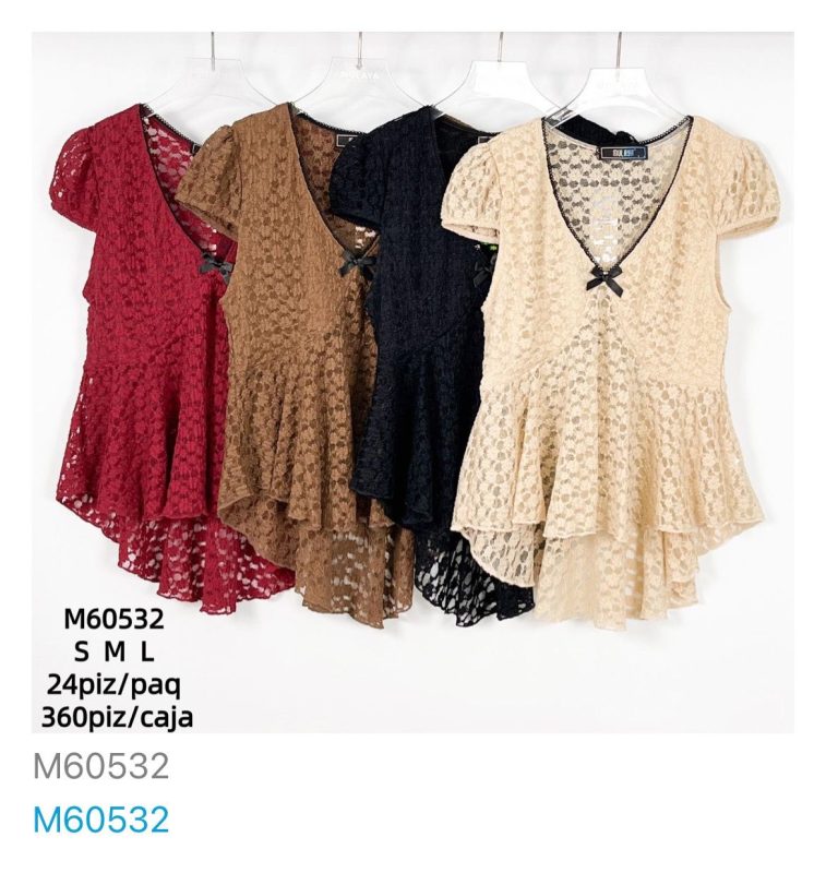 Blusa de encaje con peplum-M60532