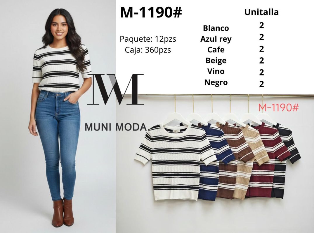 Blusa de manga corta a rayas-M-1190