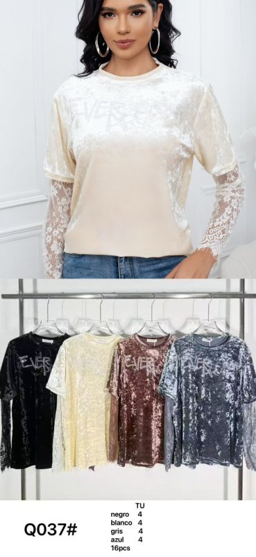 Blusa de terciopelo con encaje-Q037