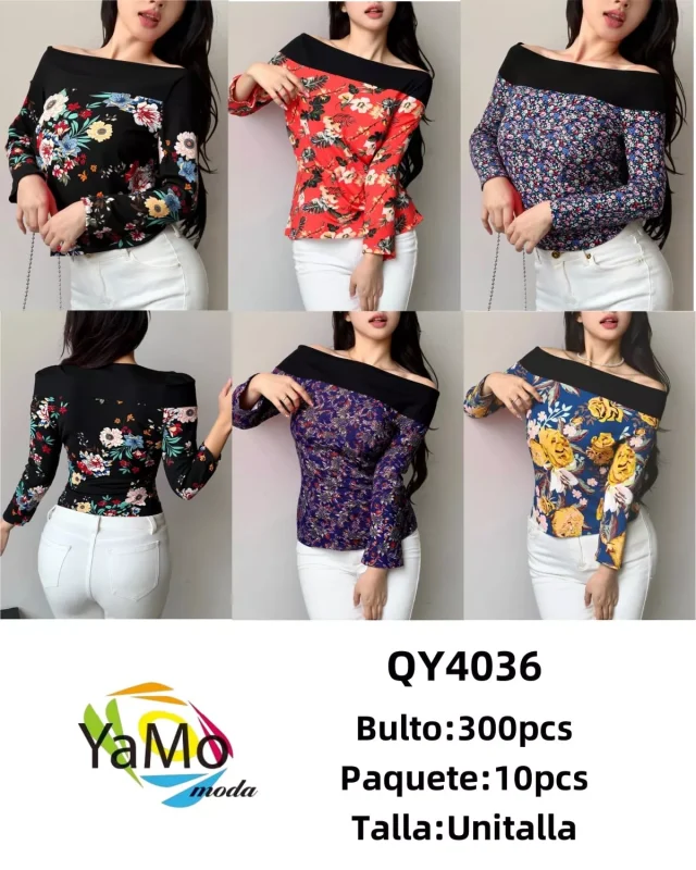 Blusa Floral con Hombros Descubiertos-QY4036