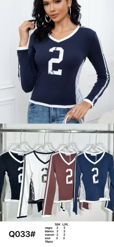 Blusa manga larga con encaje-Q033