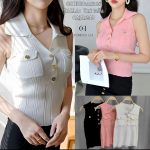 Top de punto con cuello tipo polo y pantalones-A936 - 1