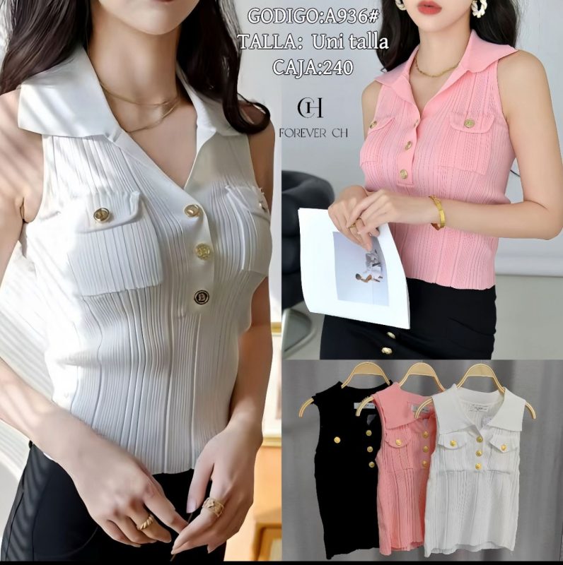 Top de punto con cuello tipo polo y pantalones-A936