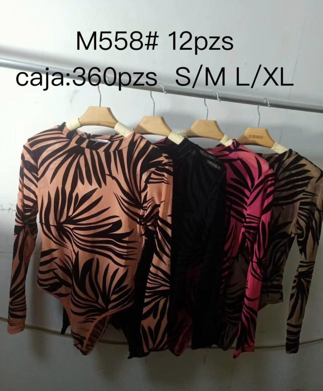 Body manga larga con estampado-M-558