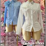 Camisa con Flor y pedrería en cuello-5560 - 2