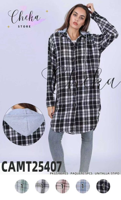 Camisa larga a cuadros con capucha-CAMT25407