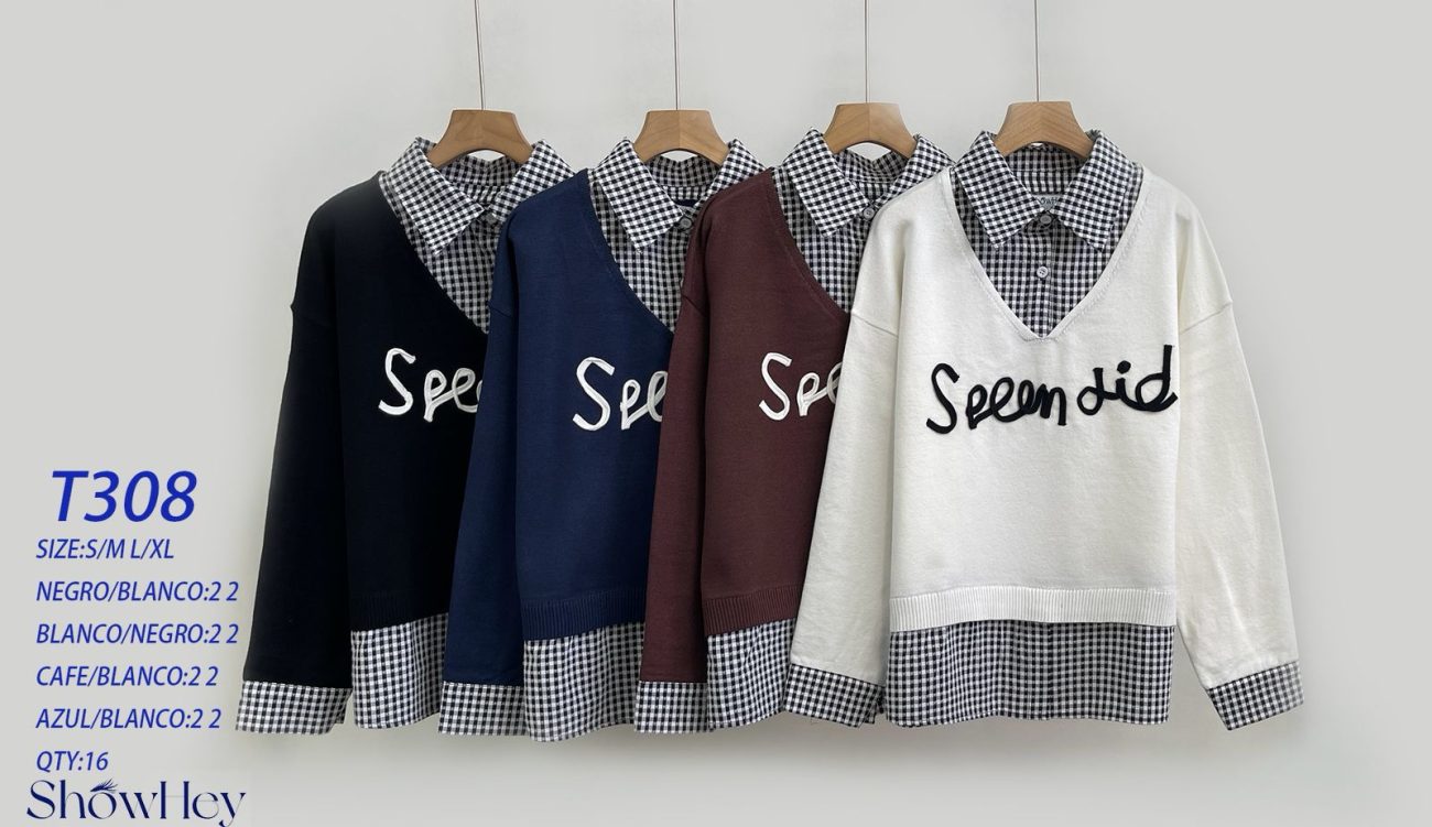 Camisa Tipo Suéter a cuadros-T308