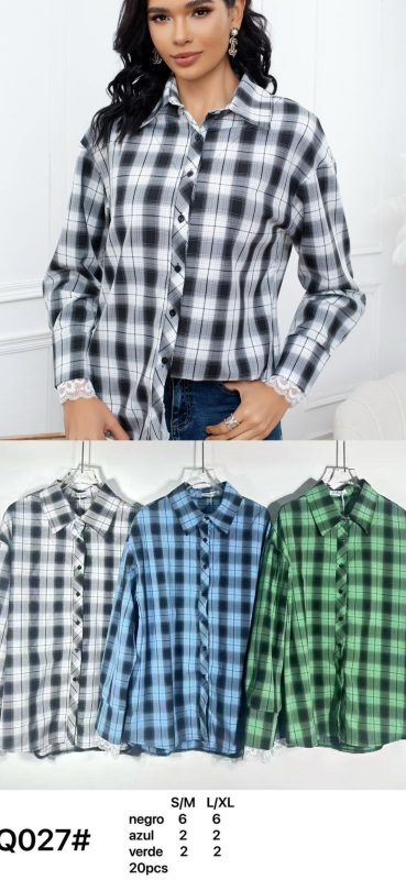 Camisas a cuadros con encaje en las mangas-Q027