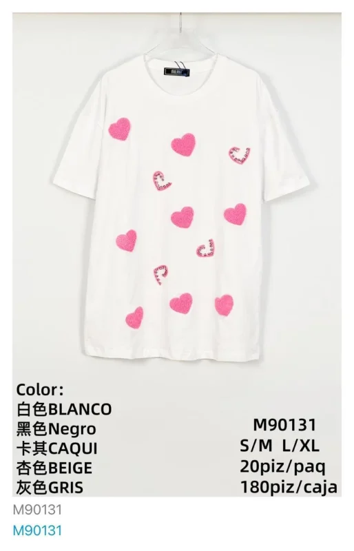 Camiseta blanca con corazones-M90131