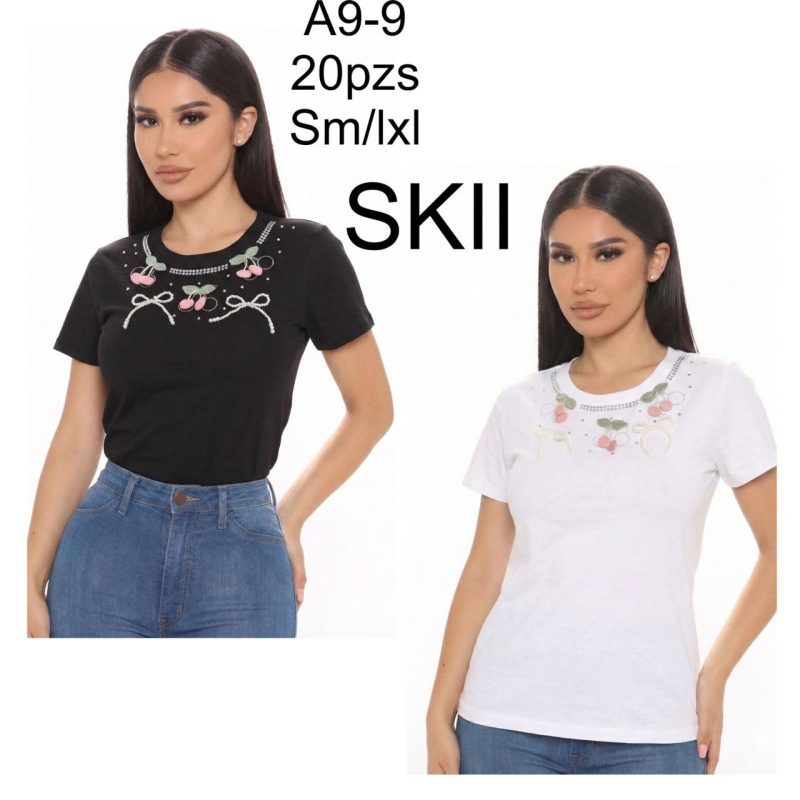 Camiseta con cerezas y lazos-A9-9