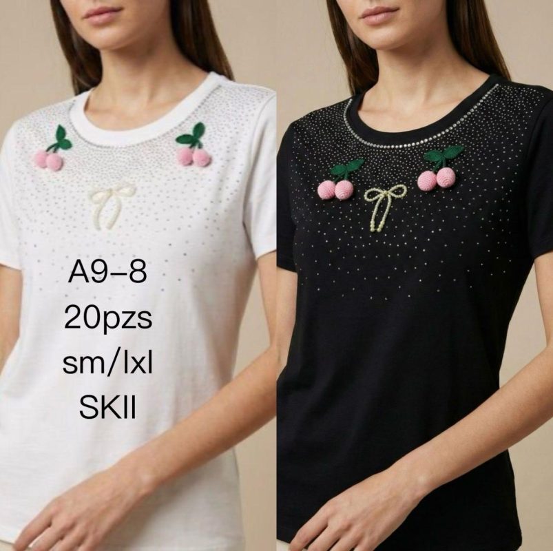 Camiseta de cerezas con pedrería-A9-8