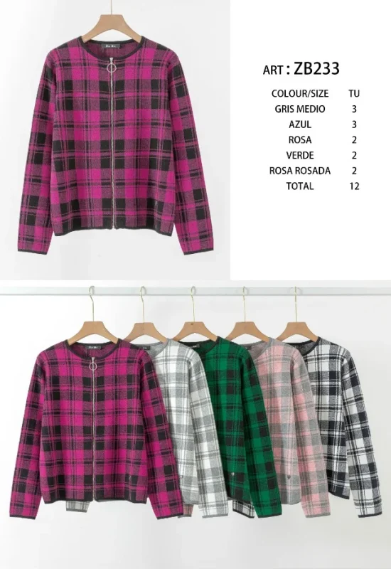 Cárdigan de cuadros con cremallera-ZB233