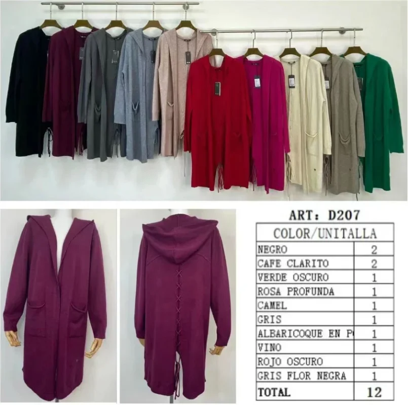 Cárdigan largo con capucha y amarre en la espalda-D207