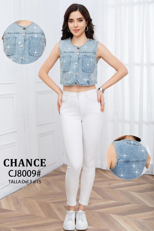 Chaleco corto de mezclilla con pedrería-CJ8009