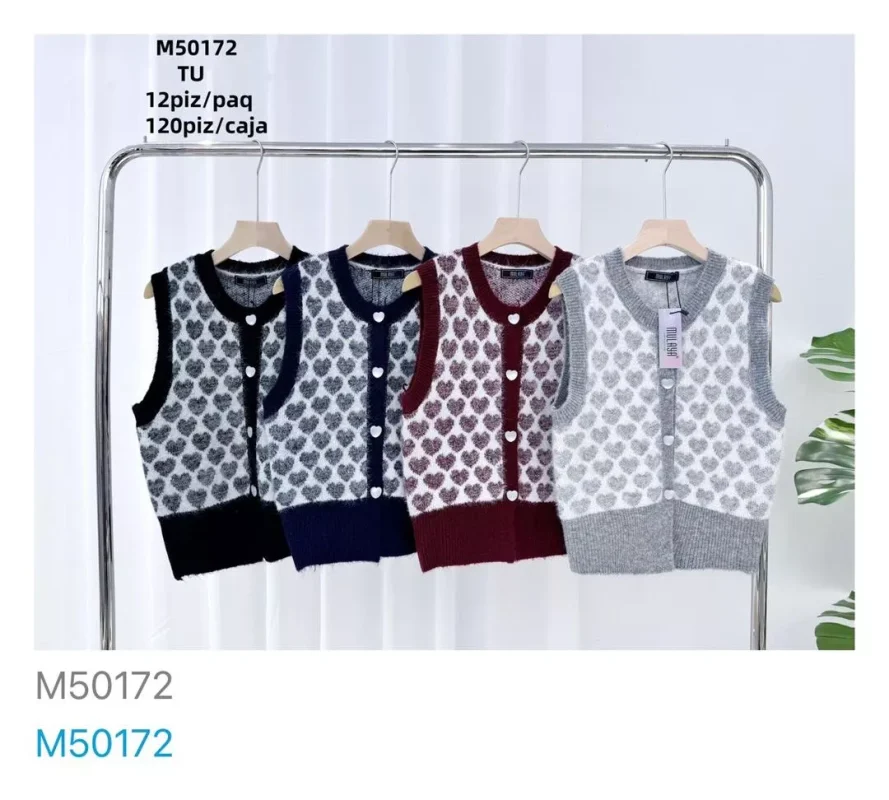 Chaleco de punto con diseño de corazones-M50172