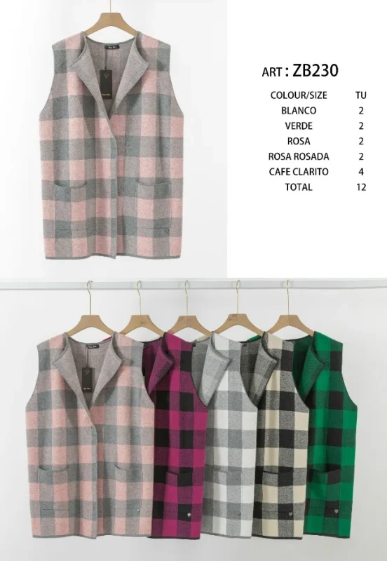 Chaleco largo a cuadros-ZB230