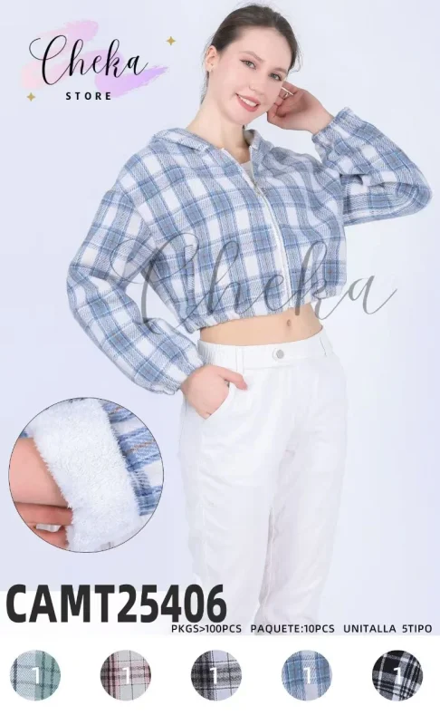 Chamarra corta a cuadros con capucha-CAMT25406