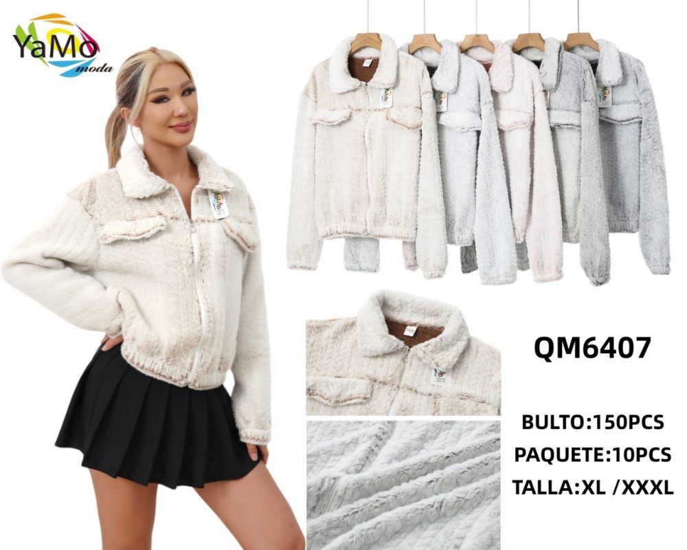 Chamarra de peluche con bolsillos-QM6407