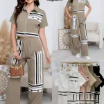 Conjunto de top y pantalones con diseño a rayas-A881 - 1