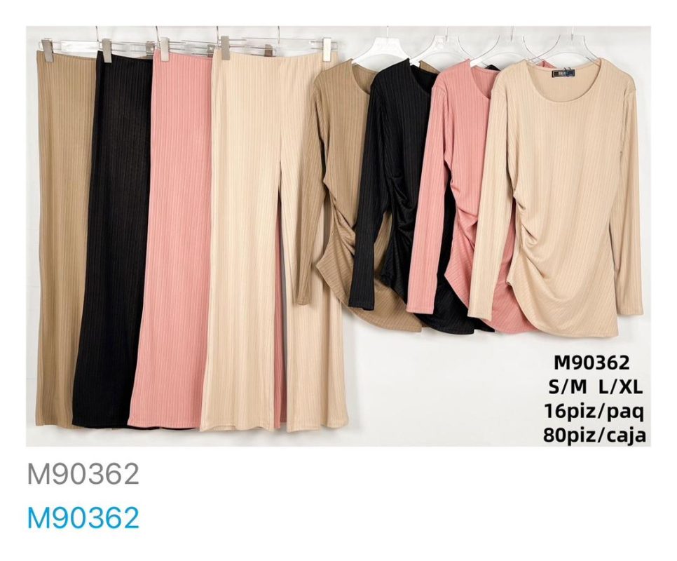 Conjunto de blusa y pantalón acanalado-M90362