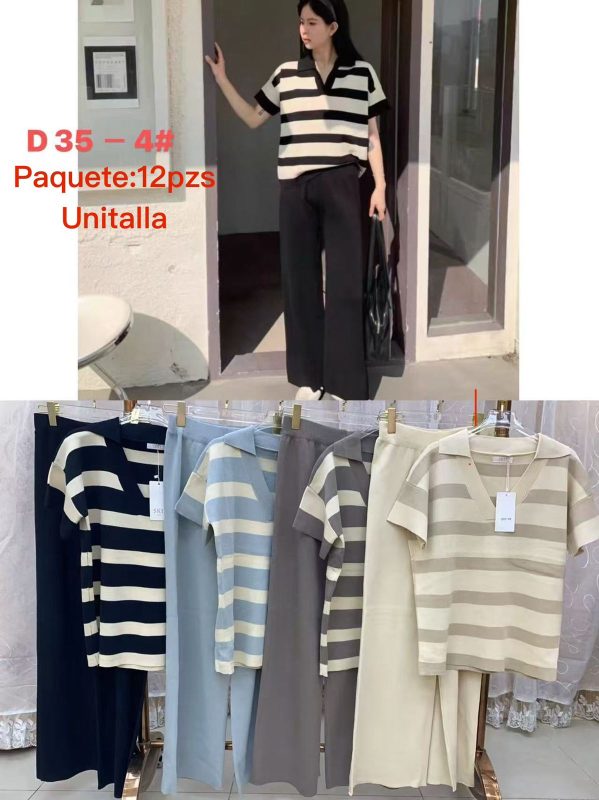 Conjunto de camisa y pantalón a rayas-D35-4