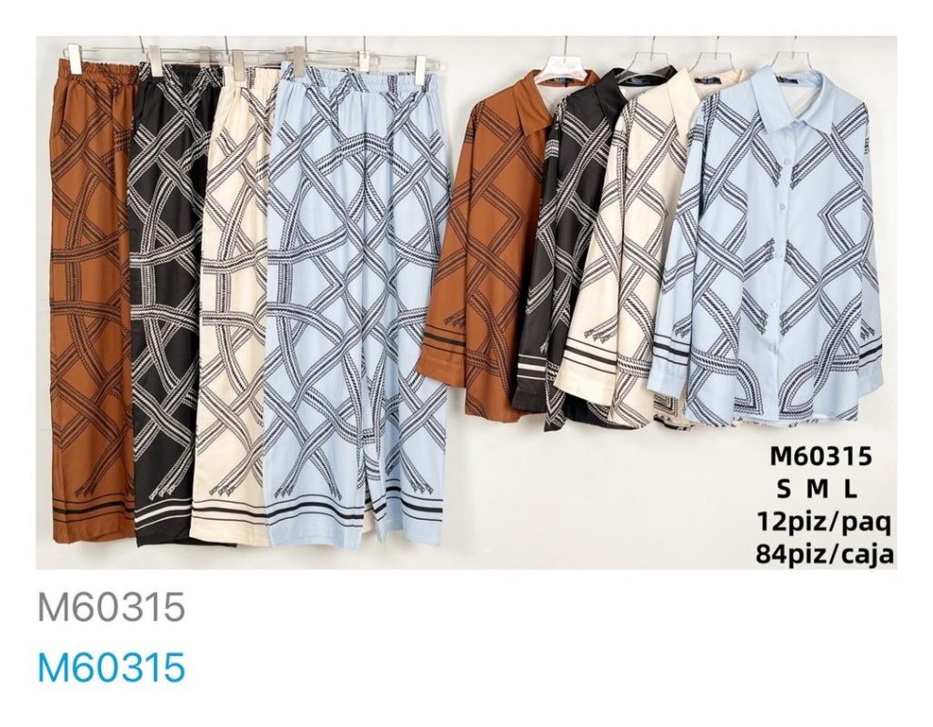 Conjunto de camisa y pantalón con estampado-M60315