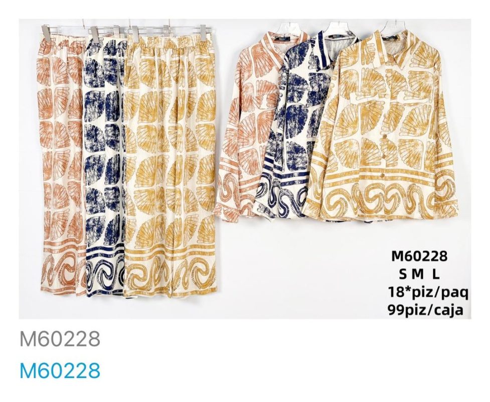 Conjunto de camisa y pantalón con estampado de conchas-M60228