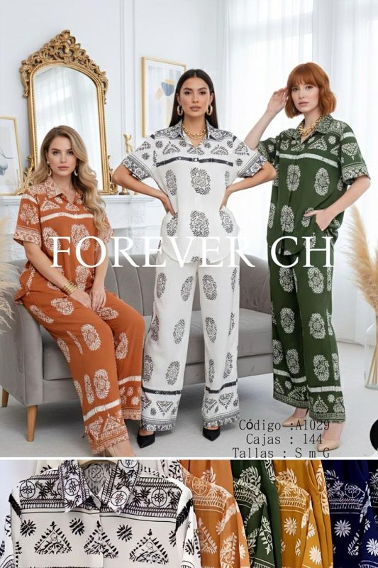 Conjunto de camisa y pantalón estampado-A1029