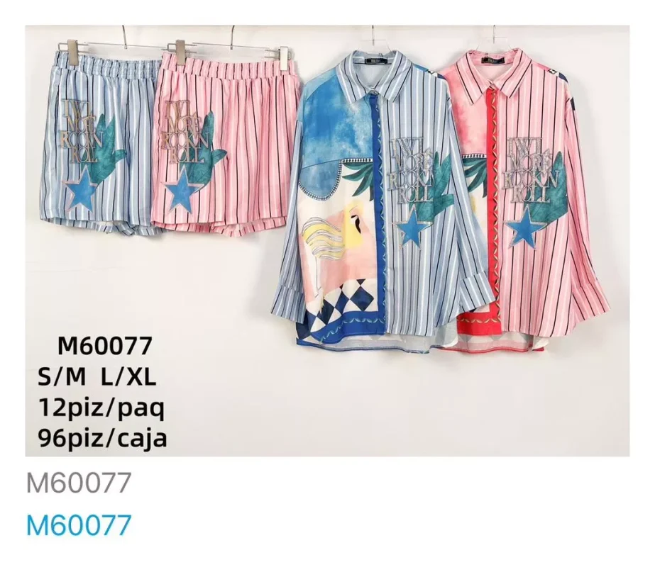 Conjunto de camisa y shorts a rayas-M60077