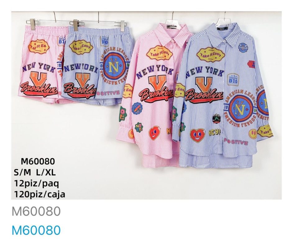 Conjunto de camisa y shorts estampados-M60080