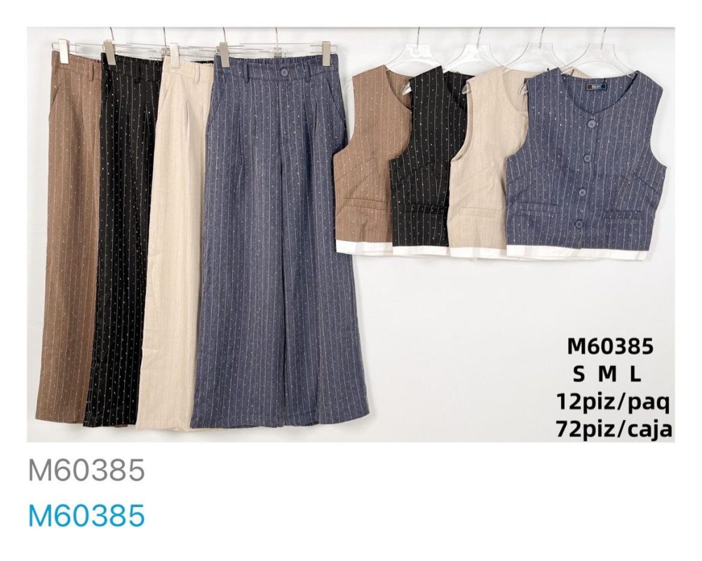 Conjunto de chaleco y pantalón a rayas-M60385