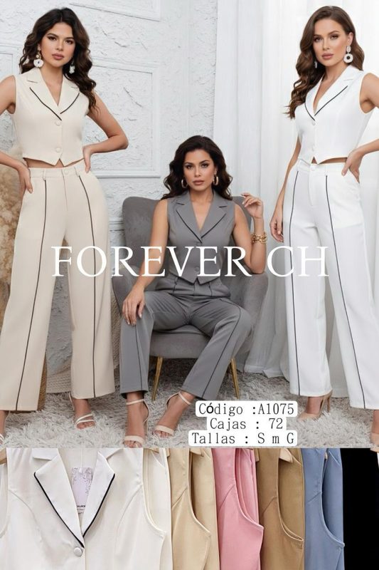 Conjunto de chaleco y pantalón con ribete-A1075