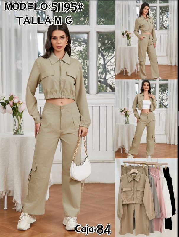 Conjunto de chaqueta corta y pantalones cargo-51195
