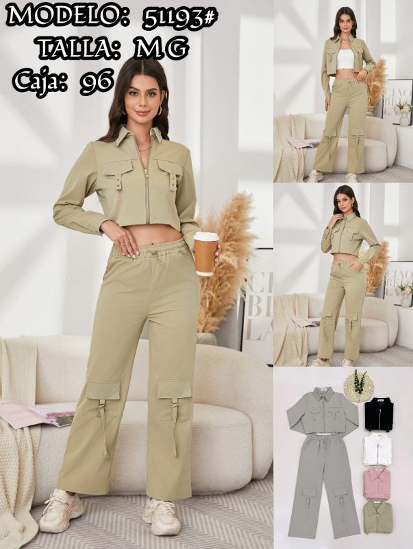 Conjunto de chaqueta y pantalón con bolsillos de carga-51193