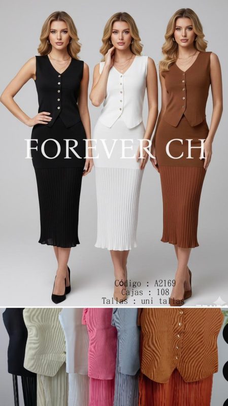 Conjunto chaleco y falda plisada-A2169