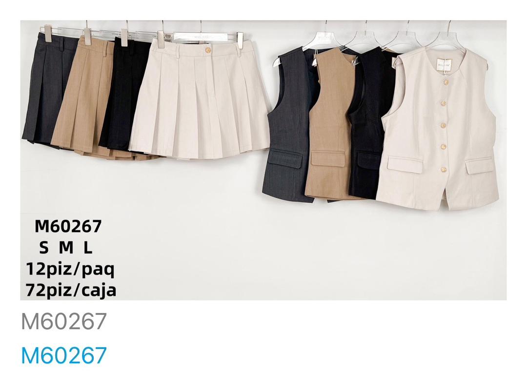 Conjunto de falda plisada y chaleco-M60267