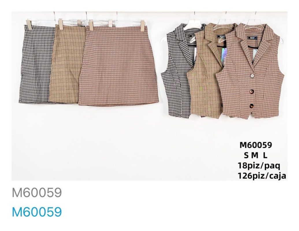 Conjunto de falda y chaleco a cuadros-M60059