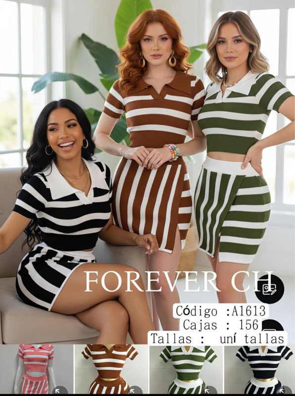 Conjunto de falda y top a rayas-A1613