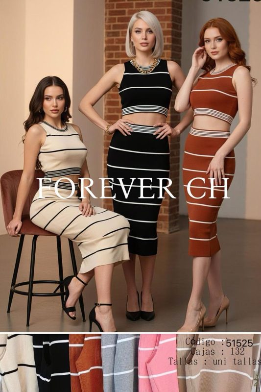 Conjunto de falda y top a rayas-51525