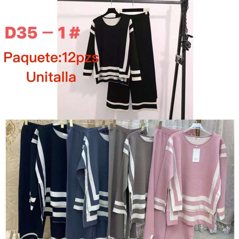 Conjunto de pantalón y blusa con diseño de rayas-D35-1