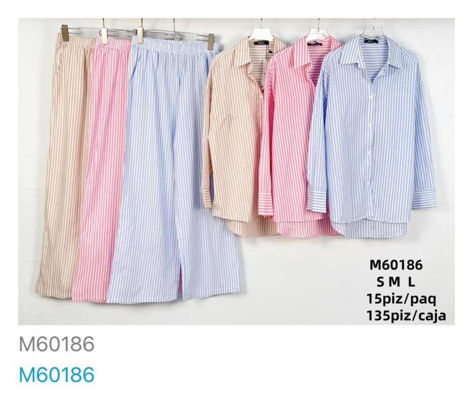 Conjunto de pantalón y camisa a rayas-M60186