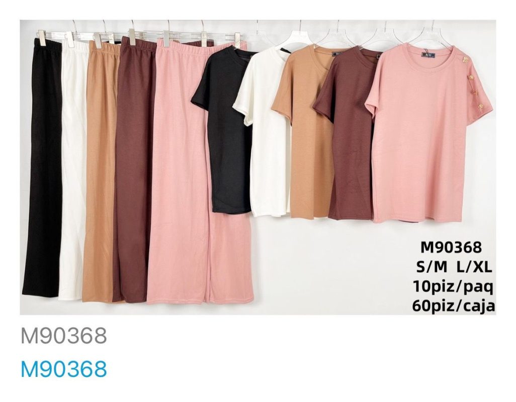 Conjunto de pantalón y camiseta con botones en la manga-M90368