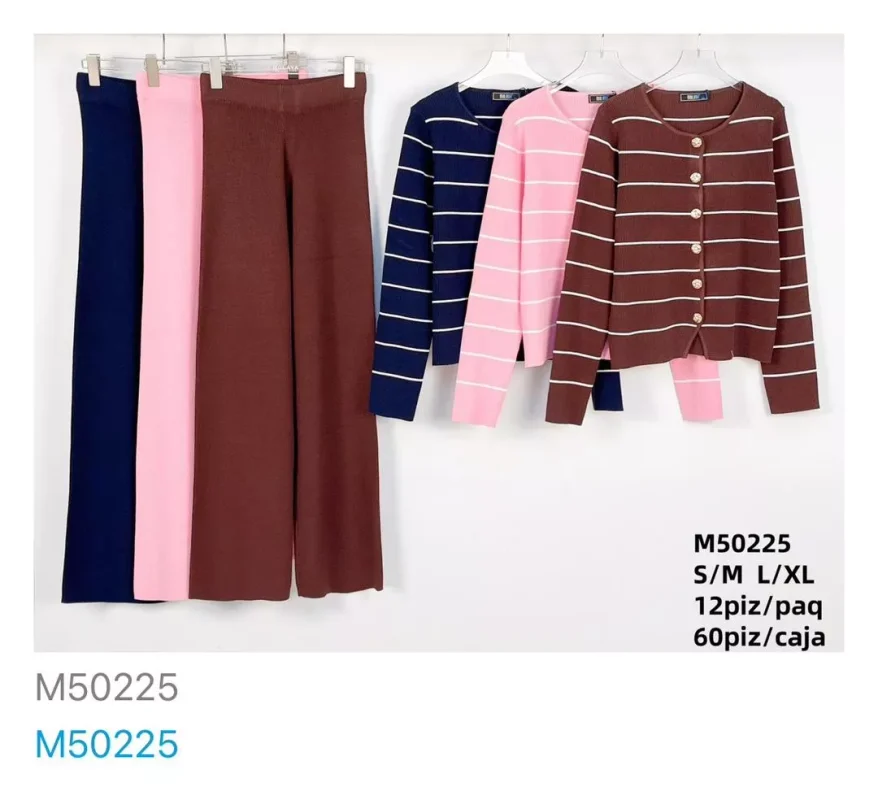 Conjunto de pantalón y cárdigan de punto-M50225