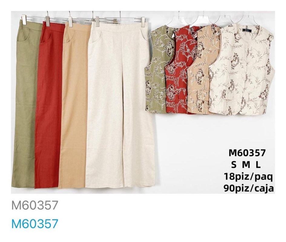 Conjunto de pantalón y chaleco floral para mujer-M60357