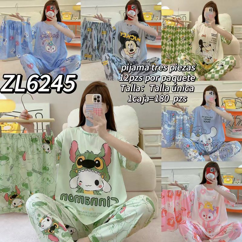Conjunto de pijama de 3 piezas con diseño de caricatura-ZL6245