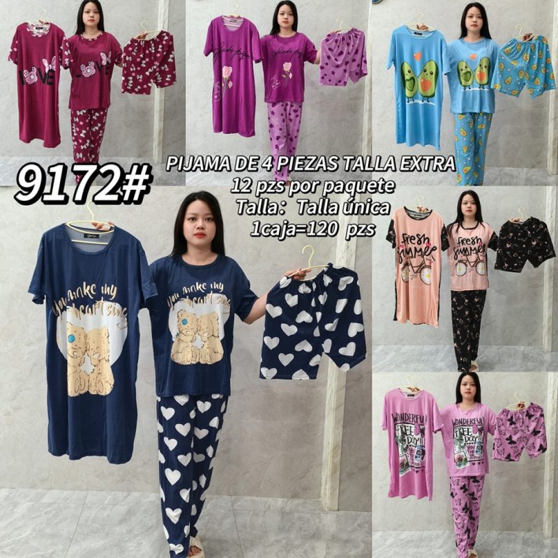 Conjunto de pijama de 4 piezas-9172#