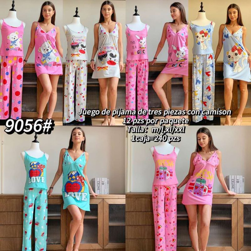 Conjunto de Pijama de Tres Piezas con Camisón-9056