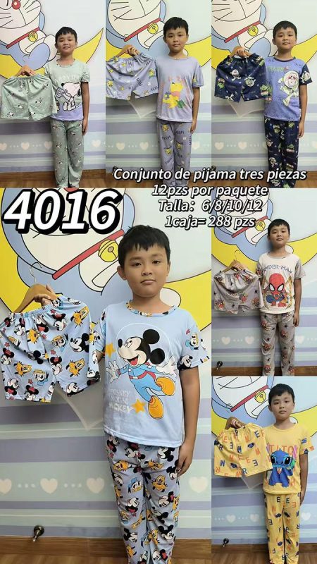 Conjunto de pijama infantil de tres piezas-4016