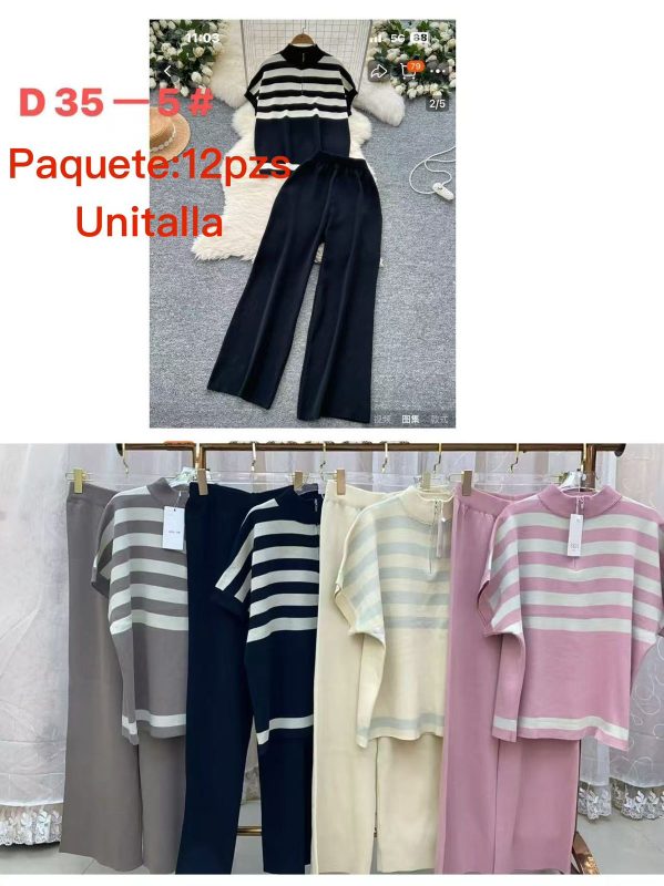 Conjunto de punto a rayas para mujer-D35-5