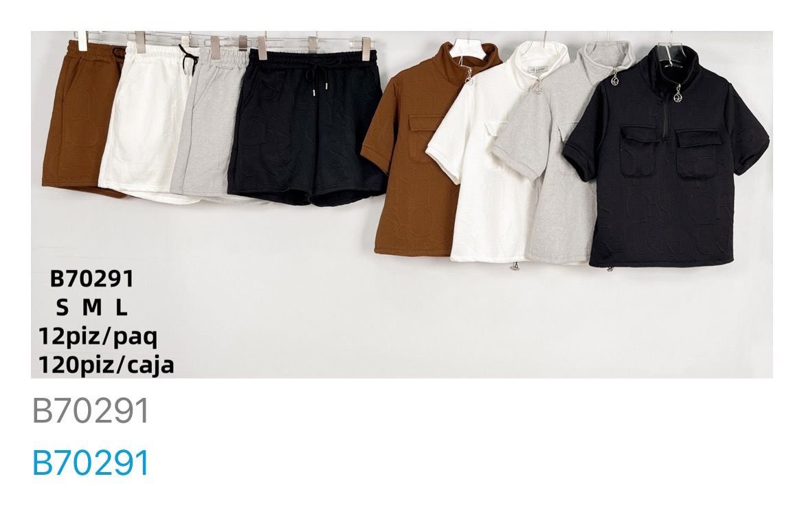 Conjunto de shorts y camisa con cremallera-B70291